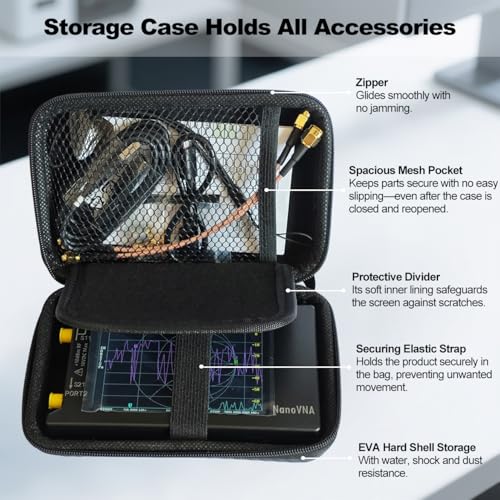 AURSINC 4 Inch Hard EVA Protective Case - Waterproof Shockproof Storage Bag with Carry Strap, Foam Divider, Secure Fit for NanoVNA H4 Vector Network Analyzer and TinySA Ultra Spectrum Analyzer