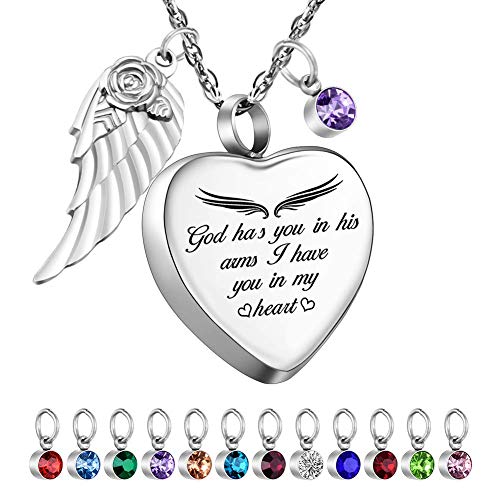 Dletay Heart Urn Necklace for Ashes with 12 Birthstones Cremation Jewelry for Ashes