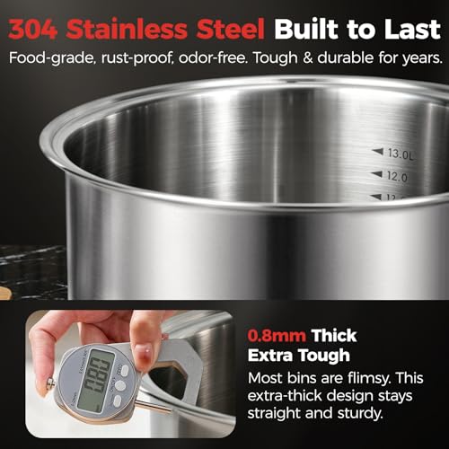 Umimile 304 Stainless Steel Airtight Food Storage Container – 10L (2.6Gal) Metal Canister with Clear Lid, 0.8mm Thick, Silicone Plug Release & Removable Gasket – for Rice, Flour, Pet Food (13L) 13L