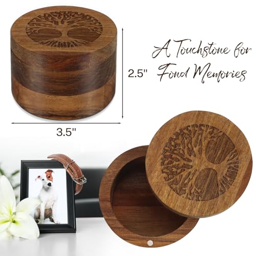 Small Wood Urn for Human & Pet Ashes Tree of Life Memorial Keepsake, Eco-Friendly Magnetic Cremation Urn for Dogs, Cats (3.5"x3.5"x2.5")