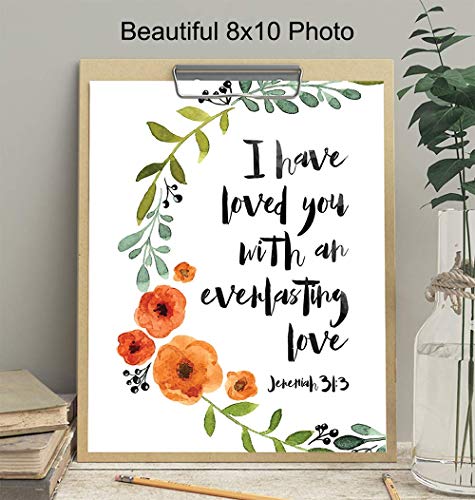 Love Bible Verse - Religious Christian Scripture Wall Art - Home Decor, Decoration for Bedroom, Living Room, Church - Romantic Gift for Women, Men, Couples, Anniversary - Green Orange 8x10 Picture