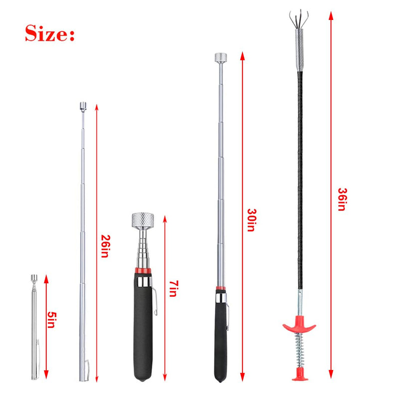 [Australia - AusPower] - 4 Pack Telescoping Magnet Pick-up Tool Set - Retrieving Pickup Tools，Extendable Pick Up Tools，Bendable Spring Magnet Stick，Flexible Extra Long Reach Bendable Curve Grabber with 4 Claws 