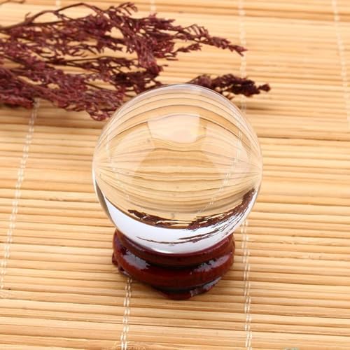 Mini Clear Crystal Ball, 40mm Natural K9 Crystal Ball Clear Magic Crystal Ball Sphere Miniature Oornaments with Stand Base for Craft Collection Gifts House Decoration Home Docor