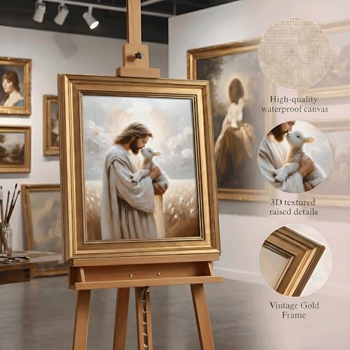 Jesus Christ Holding Lamb Wall Art, Vintage Gold Framed, 12x16 Inch Jesus sheep 16''Lx12''W-Framed