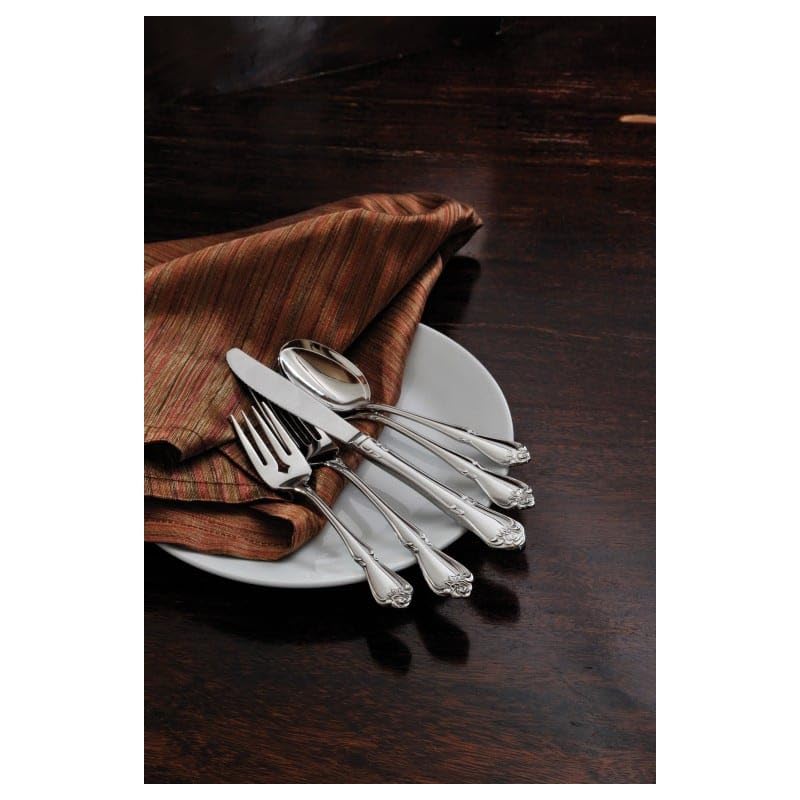 Oneida Arbor Rose stainless steel dinner fork with 7-3/8 inch length, featuring elegant rose design details.