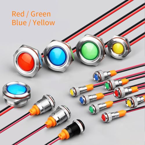 Metal Indicator Lights 10mm Green 9-24V Waterproof Signal Lamp LED Indicator Light for Choice | 9-24V Waterproof LED Control Lights Signal Lamp Energy Saving Indicator Multiple Colors and Sizes 6-25mm Available 10MM AC/DC 9-24