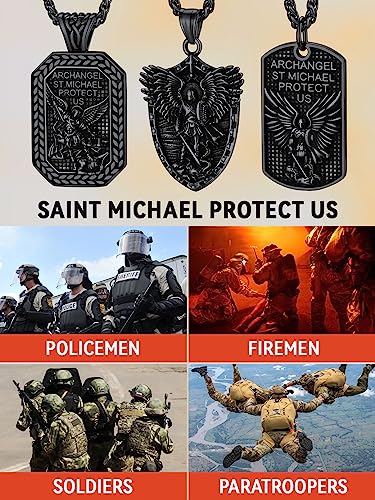 FaithHeart Saint Michael Necklace, Stainless Steel Archangel St Michael Shield/Coin/Dog Tag Pendant Necklaces for Men, Catholic Prayer Jewellery - With Gift Box Octagon-Steel