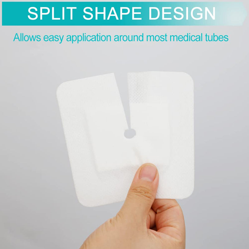 [Australia - AusPower] - 40 Pcs Feeding Tube Covers G Peg Tube Holder Split Drain Adhesive Bandages for Dialysis Catheter 4" x 4" Island Dressing Bordered Gauze Nuring Accessories 4"x4" Inch-pack of 40 