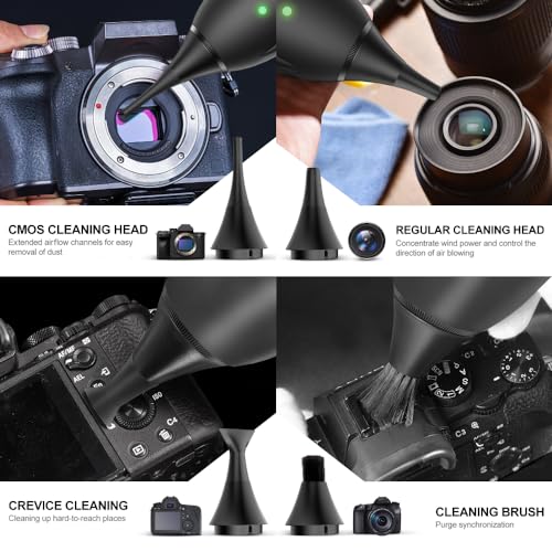 LENSGO Electric Air Blow,Camera Cleaning Kits with 4 Cleaning Heads for CMOS/Regular/Crevice Clean and Brush, 4.0kPa Dust Removal Type C Charge (Black) Black
