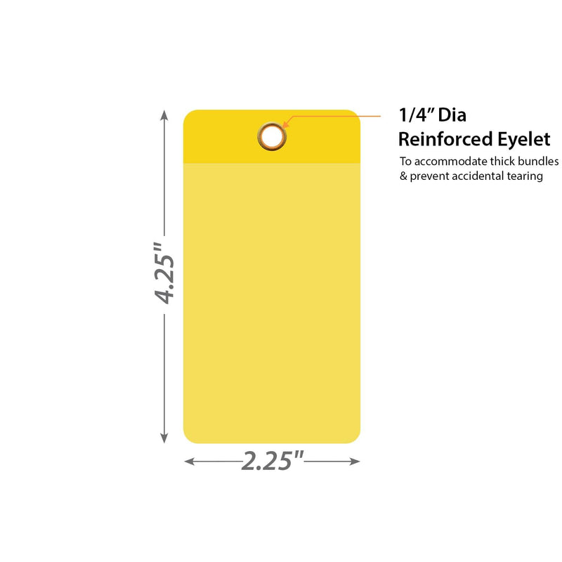 SmartSign (Pack of 25) 2.25 x 4.25 inch Blank Yellow Writeable Self-Laminating Tags, 10 mil Thick Vinyl with Clear Polyester Flap
