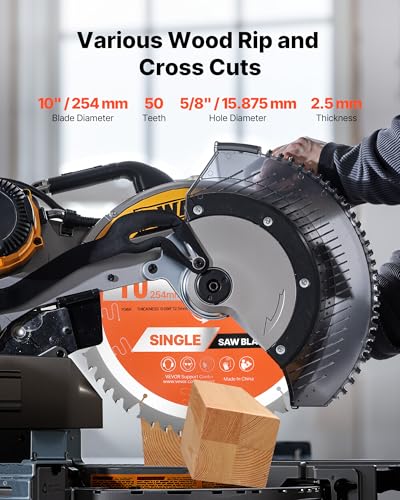 VEVOR Circular Saw Blade (254mm φ & 50 Sharp Teeth & 2.5mm Thickness) Ideal for Plywood OSB Hardwood Compatible with Circular Saw, Alloy Saw Blade with Noise Reducing Heat Extractors