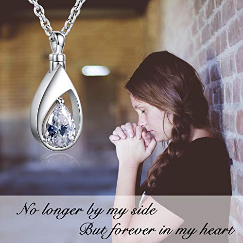 Sariel 925 Sterling Silver Teardrop Cremation Necklace for Ashes Clear