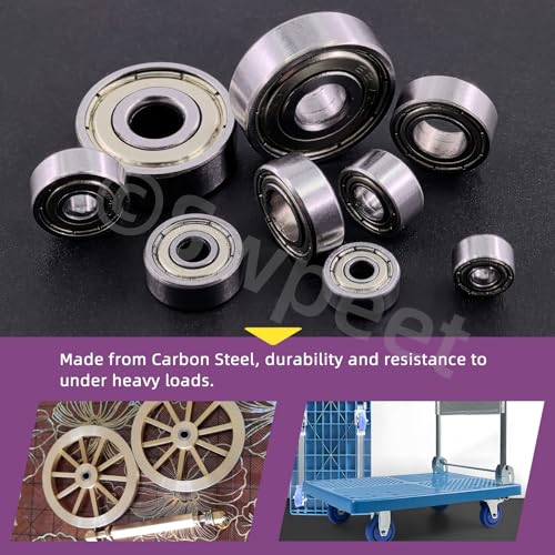 Swpeet 60Pcs 6 Sizes 693ZZ, 623ZZ, 624ZZ, 685ZZ, 687ZZ,627ZZ Ball Bearings Assortment Kit, Carbon Steel Deep Groove Bearings, Double Shielded Bearings