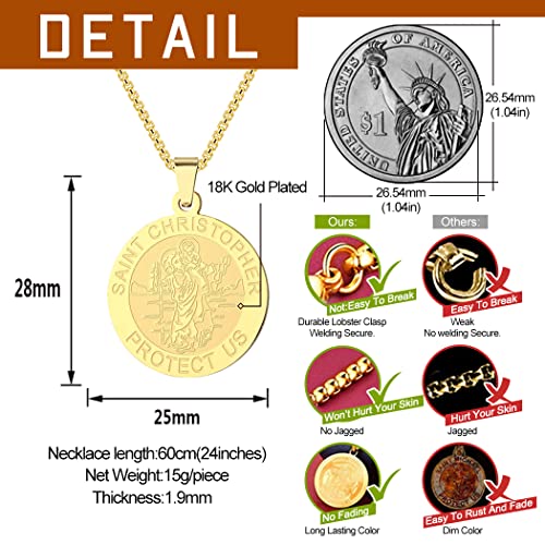 St Christopher Necklace Saint Michael George Barbara Pendant Women Men The Seal of The Seven Archangels Charm Chain Religious Medal Medallion Disc Jewelry Christian Gift St Christopher-055S