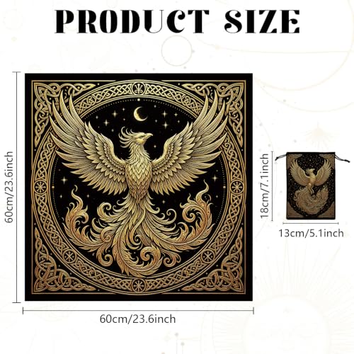 GLOBLELAND Golden Phoenix Tarot Tablecloth Velvet Magic Tarot Altar Table Cloth with Card Pouch Bag for Card Readings Wicca Spiritual Divination Witchcraft Decoration