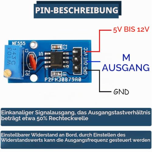 NE555 Pulse Generator 5-12V DC Adjustable Frequency Module Single Channel Signal Output Rectangular Wave Pulse Generator Signal Generator for MCU Learning (Pack of 5)