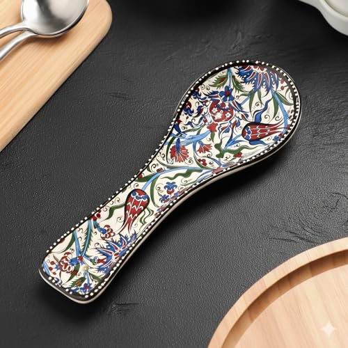 Handmade Ceramic Spoon Rest, Tulip Spoon Holder for Kitchen Counter