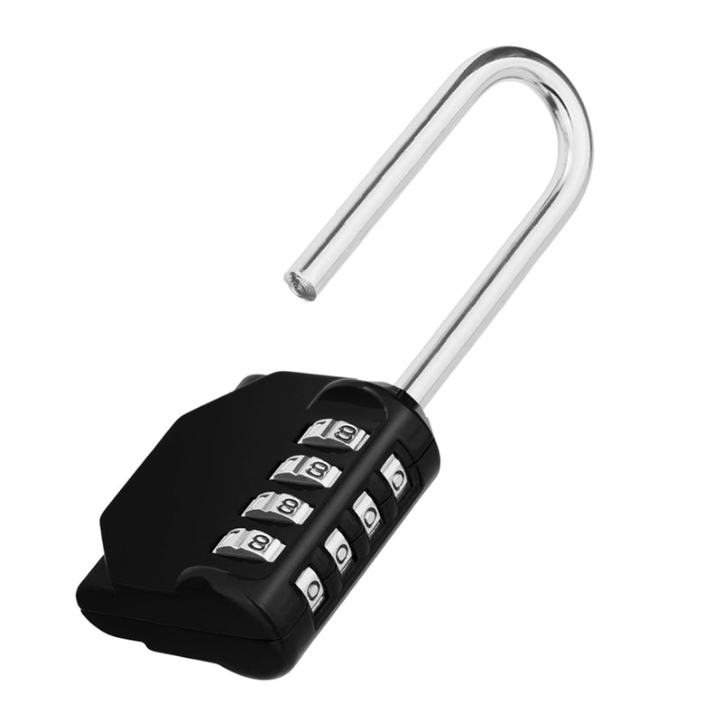 [Australia - AusPower] - ZHEGE Long Shackle Padlock, 4 Digit Combination Lock, Resettable Weatherproof Combo Lock for School, Gym Employee Locker, Outdoor, Fence (Black) 1P, Black 