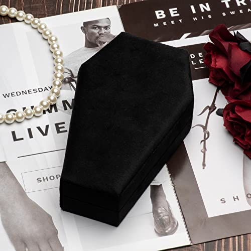 Velvet Coffin Jewelry Travel Case Holder for Gothic Wedding Ceremony Jewelry Organizer Decoration (Black and Red) Black and Red