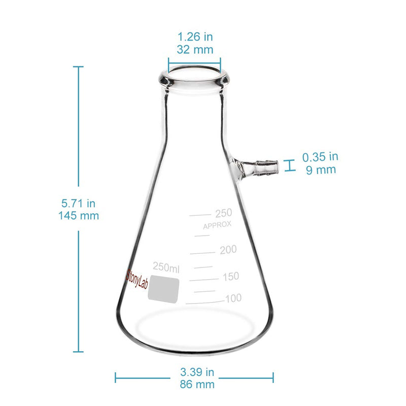 [Australia - AusPower] - StonyLab 250ml Borosilicate Glass Filtering Flask, Bolt Neck with Tubulation. 250 ml transparent 
