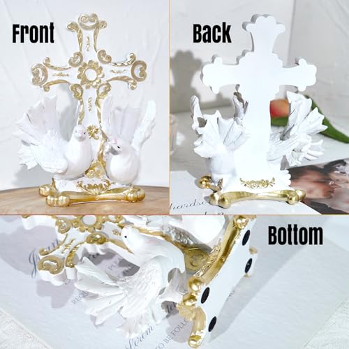 Resin Table Holy Cross Carved Flower and Doves Religious Home Decor