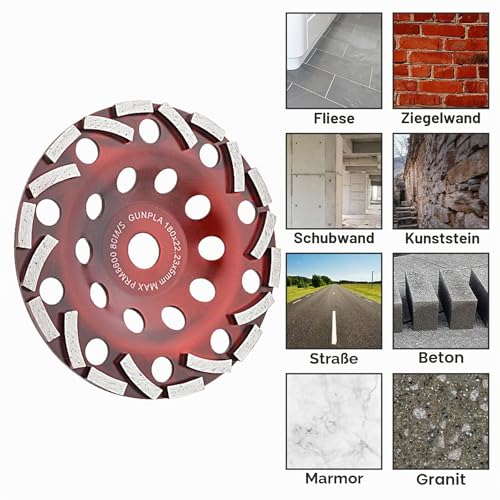 Gunpla Diamond Cup Wheel 180mm x 22.2mm Diamond Cup Grinder Grinding Disc Grinding Disc for Concrete Tile Adhesive and Masonry 180 mm