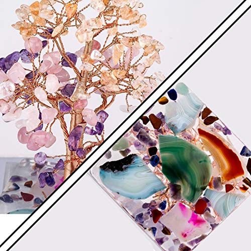 Rockcloud Colorful Money Tree Natural Healing Crystal Decoarations 4.7-6" Citrine + Rose Quartz+ Amethyst Crystal Stone