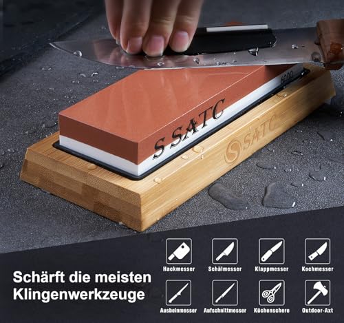 S SATC Sharpening Stone Knife Grit 1000/6000 Whetstone Professional Sharpening Stone 4-in-1 Knife Sharpening Stone Sharpening Stone with Non-Slip Bamboo Base and Angle Guide 4 In 1