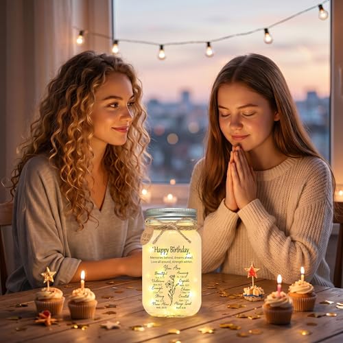 Christian Birthday Gifts for Women, Inspirational Mason Jar Night Light Happy Birthday
