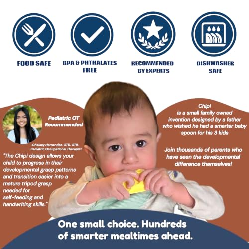 Chipi Baby Spoon – Smarter Baby Steps, First Stage Training, Self-Feeding Utensil, Easy Grip, Choke-Free, Soft Silicone, Pre-Spoon for Puree Toddler Baby Led Weaning (BLW), Essential 6 month
