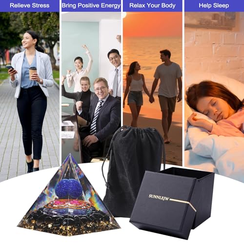 Orgone Pyramid Lapis Lazuli Orgonite Money Healing Crystal for Positive Energy with Obsidian Reduce Stress Chakra Reiki Healing Meditation Attracts Lucky and Success