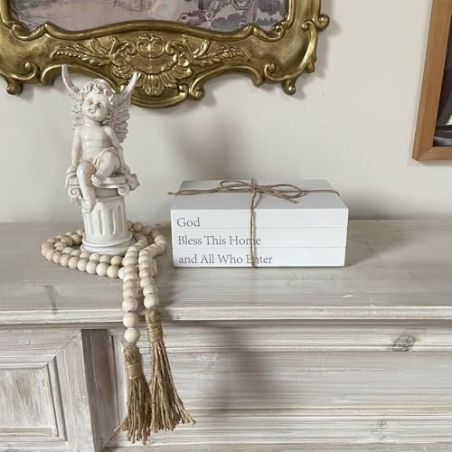 Decorative Books for Home Decor, White Faux Books for Decoration, Rustic Farmhouse Stacked Display Books (God Bless This Home and All Who Enter) God Bless This Home and All
