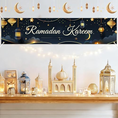 BlissYard Ramadan Kareem Fence Banner Islamic Moon Decor 78 x 17 Inch