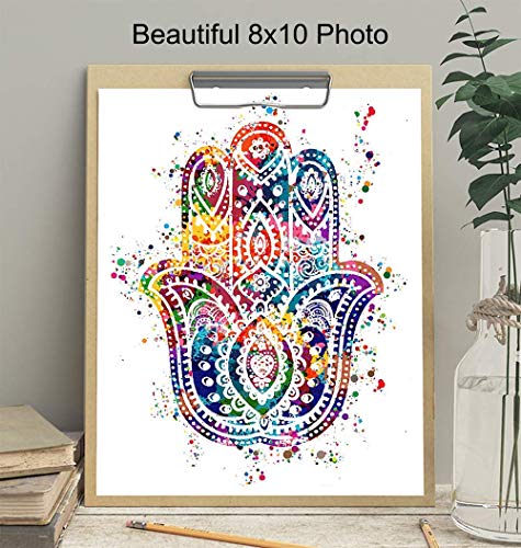 Hamsa Hand of Fatima Wall Art Print - 8x10 Unframed Yoga Studio Decor