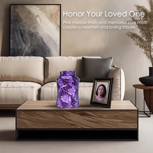 Purple Urn for Ashes for Women, Rose Urns for Human Ashes Adult Purple - Flower Resting Place Large