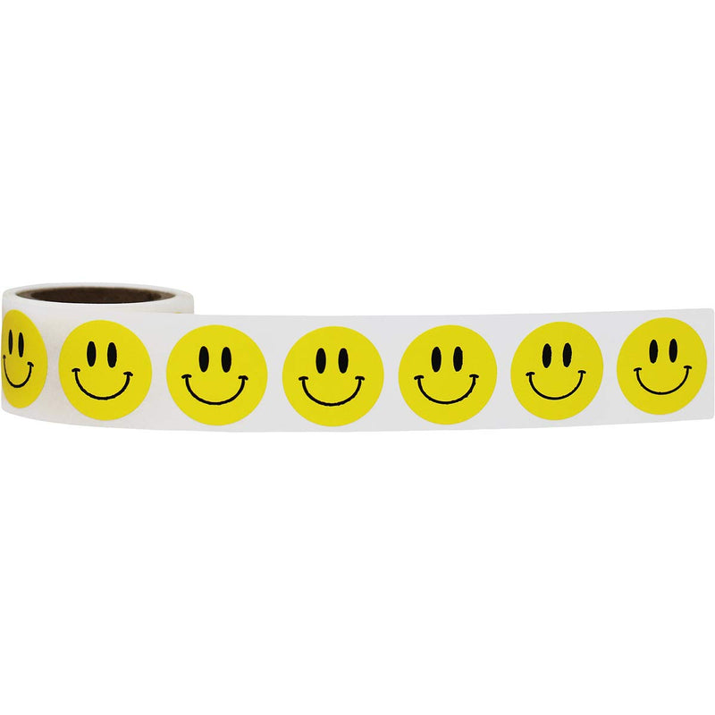 Yellow Happy Face Labels 0.75 Inch Small Roll 50 Total Adhesive Stickers