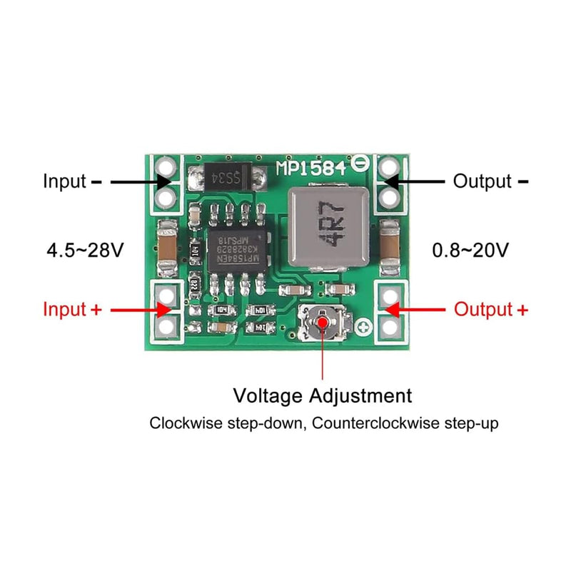 [Australia - AusPower] - DollaTek MP1584EN Ultra Small DC-DC 3A Power Step-Down Adjustable Module Buck Converter 24 V to 12 V 9 V 5 V 3 V for Arduino Pack of 5 