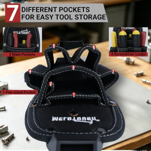 MELOTOUGH black 7-pocket small tool pouch with quick-release belt clip