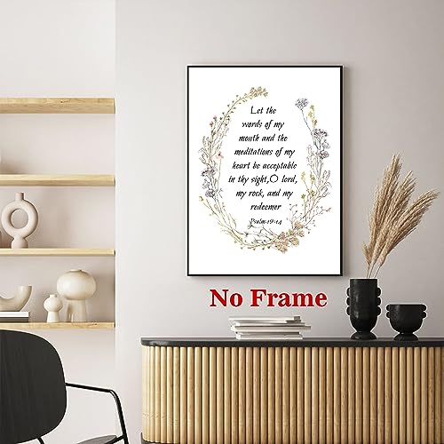 Psalm 19 Floral Canvas Bible Verse Poster - Christian Scripture Wall Art - Floral Scripture Picture for Living Room & Bedroom - 16x24in Psalm 19 Wall Art 16"L x 24"W
