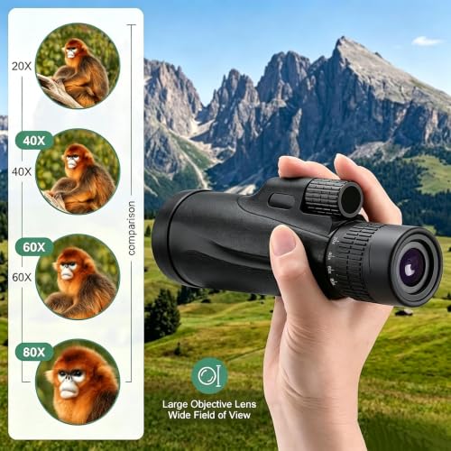 Monocular Telescope 80 x 100 High Powered Monoculars for Adults with Tripod, Monocular for Smartphone Suitable for Bird Watching Larger Vision Monoculars for Adults with BAK4 Prism & FMC Lens Black