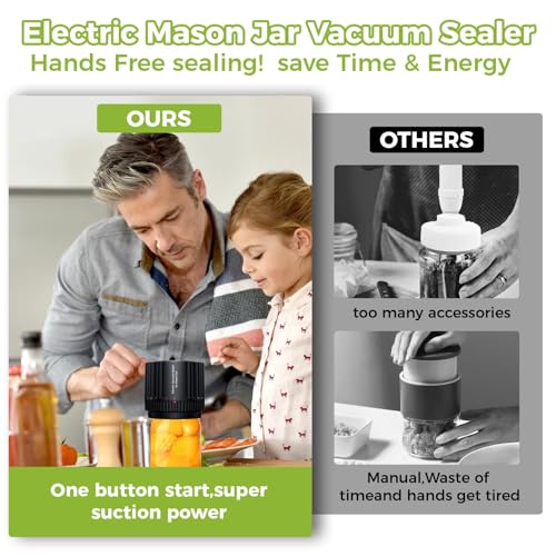 Electric Mason Jar Vacuum Sealer Kit, 3 in 1 Cordless Vacuum Sealer Machine for Wide & Regular Mouth,Seal Containers with Can Opener, Lids for Food Storage and Fermentation 4.1"*3.8" Black