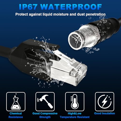 16.4FT M12 8 Pin X Code Male to RJ45 Industrial Ethernet Cable High Flexible Shielded Ethernet Cable for Industrial Camera 5M 16.4 Feet