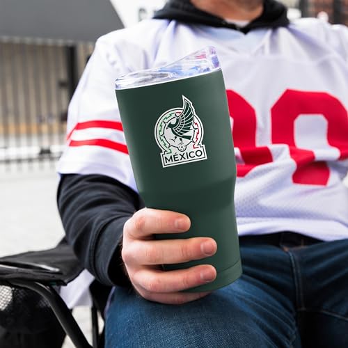 Logo Brands Mexico Men's National Soccer 30 oz Tumbler -Powder Coated-Stainless Steel– Leak-Resistant, Keeps Drinks Hot/Cold For Hours – Everyday Use