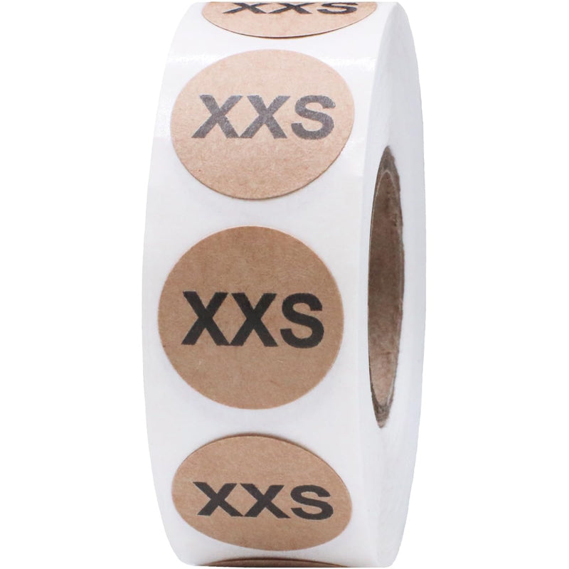 Natural Kraft Circle XXS Clothing Size Stickers for Retail Apparel, 0.75 Inch Round Adhesive Size Labels, 500 Total Stickers on a Roll for Boutique and Inventory Organization – Made in the USA