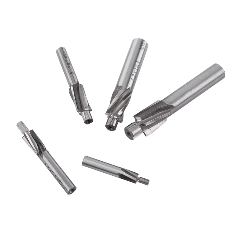 [Australia - AusPower] - 5 Pieces Countersink End Mills, HSS-AL M3 M4 M5 M6 M8 4 Tap Countersink End Mill Slot Drill for Milling Copper, Aluminium, Steel, Cast Iron 
