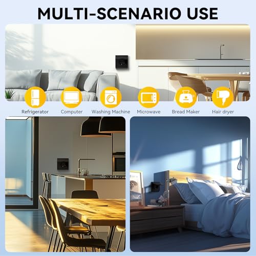 Flush-mounted EU standard built-in Schuko socket with waterproof cover, wall socket, 16 amp, with PC frame, 80 x 80 mm, socket with claws, 1 socket, black, 1 gang with waterproof cover