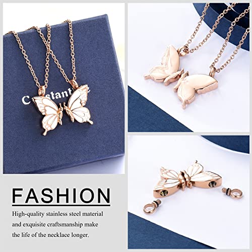 constantlife 3 Pack Butterfly Urn Necklace Cremation Jewelry for Ashes for Women Stainless Steel Inlaid Crystal Memorial Pendant Human Pet Ash Holder Keepsake (Rose Gold)