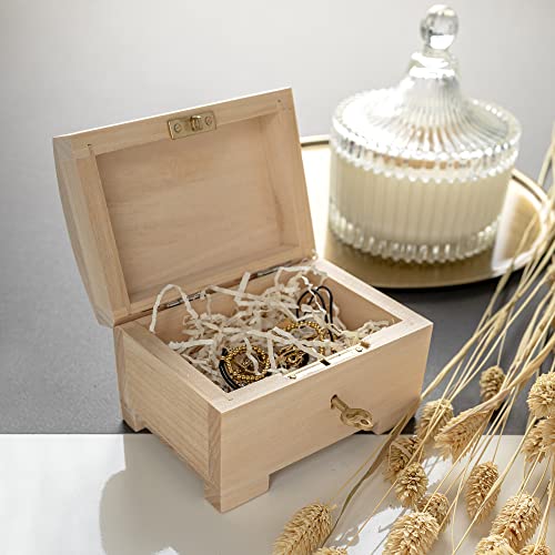 Creative Deco small wooden jewelry box with lock, featuring compartments for rings and necklaces, measuring 4.17 x 2.95 x 2.95 inches.