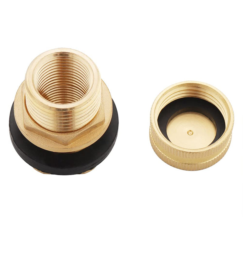 [Australia - AusPower] - Brass Tank Bulkhead Fitting With Plug,Double 1/2" Female NPT and 3/4" Male GHT (Garden Hose Threaded) 1 Pack 