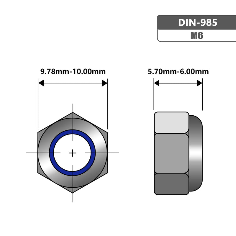 [Australia - AusPower] - M6-1.0 Nylon Insert Lock Nuts, 50pcs Stainless Steel 304 (18-8) Lock Nuts with Nylon Insert. M6-1.0 304 Stainless Silver 